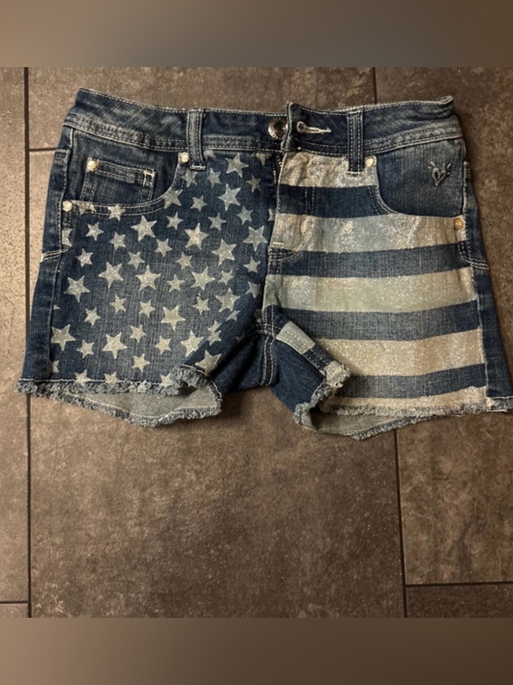 Justice Star & Stripe Denim Shorts - Blue
